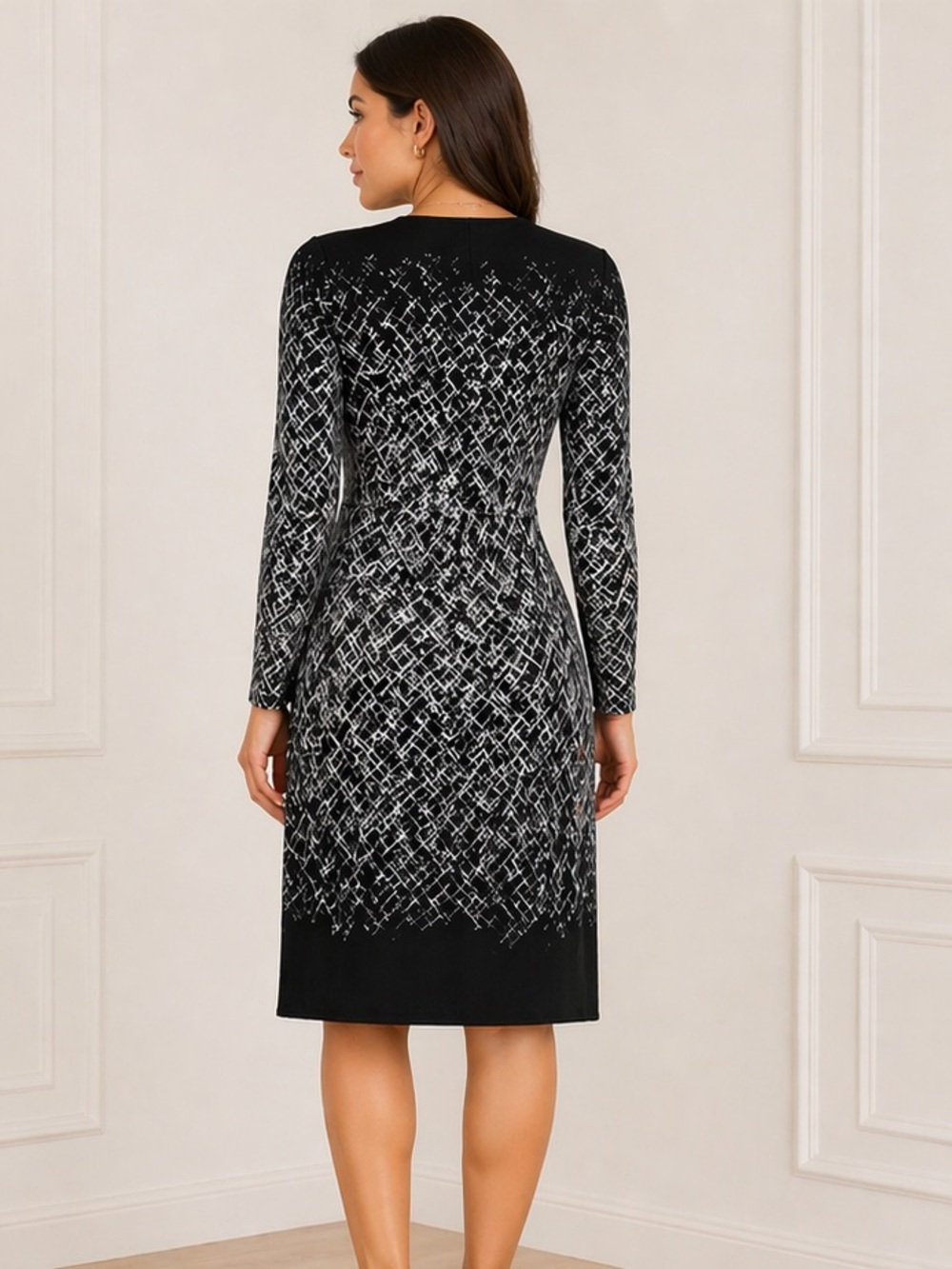 BCBGMAXAZRIA Black & White Abstract Wrap Dress XS NWOT Long Sleeve - Picture 8 of 13